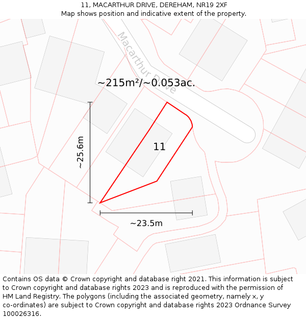 11, MACARTHUR DRIVE, DEREHAM, NR19 2XF: Plot and title map