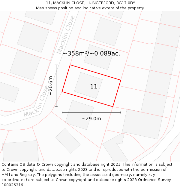 11, MACKLIN CLOSE, HUNGERFORD, RG17 0BY: Plot and title map