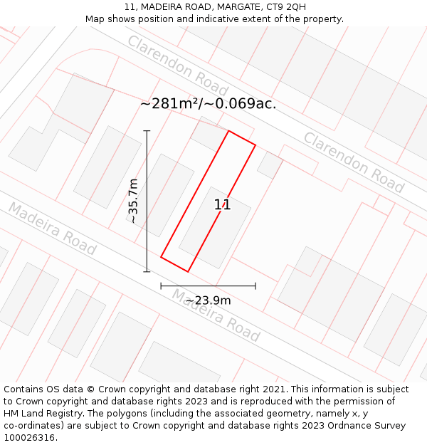 11, MADEIRA ROAD, MARGATE, CT9 2QH: Plot and title map