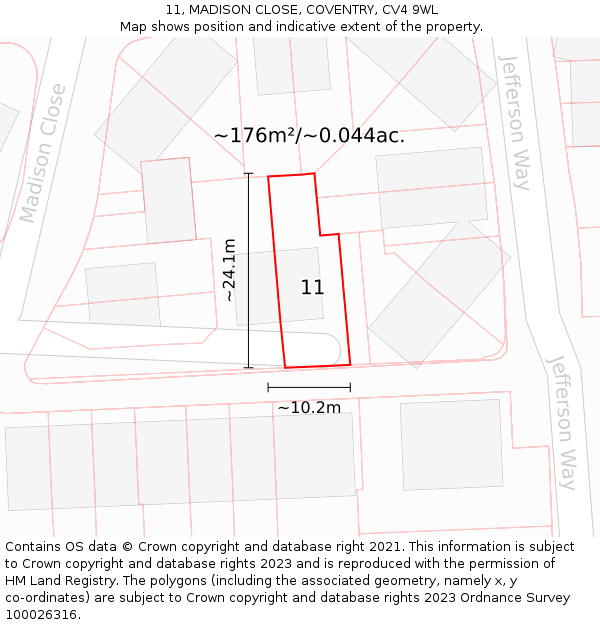 11, MADISON CLOSE, COVENTRY, CV4 9WL: Plot and title map