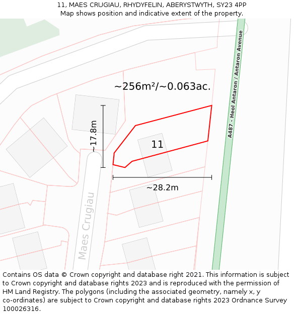 11, MAES CRUGIAU, RHYDYFELIN, ABERYSTWYTH, SY23 4PP: Plot and title map