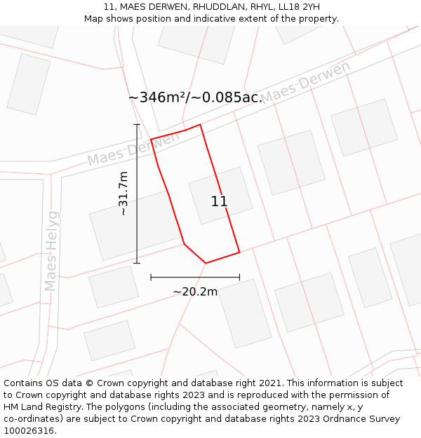 11, MAES DERWEN, RHUDDLAN, RHYL, LL18 2YH: Plot and title map