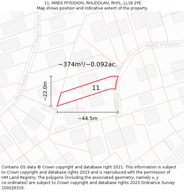 11, MAES FFYDDION, RHUDDLAN, RHYL, LL18 2YE: Plot and title map