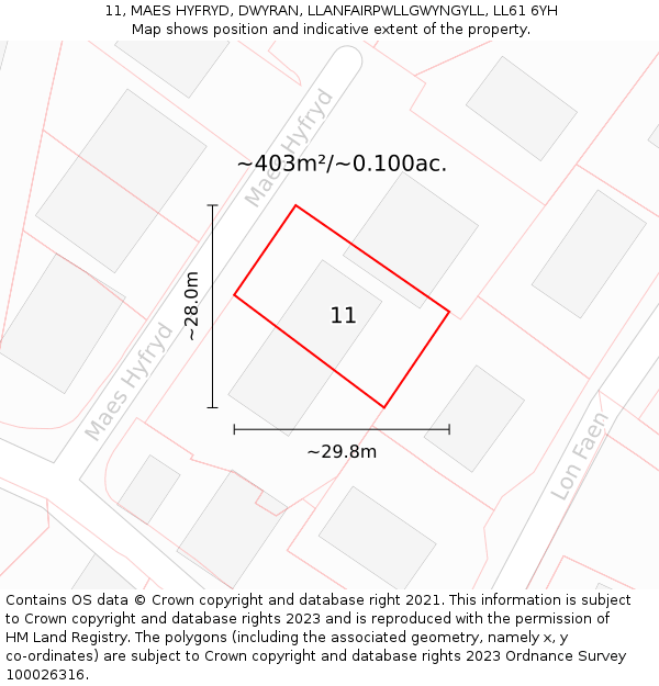 11, MAES HYFRYD, DWYRAN, LLANFAIRPWLLGWYNGYLL, LL61 6YH: Plot and title map