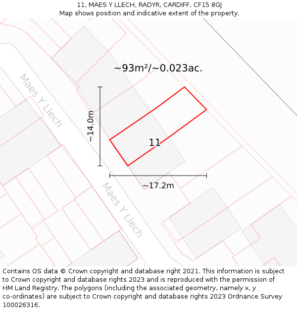 11, MAES Y LLECH, RADYR, CARDIFF, CF15 8GJ: Plot and title map