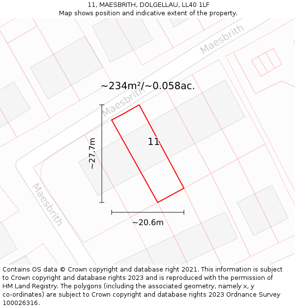 11, MAESBRITH, DOLGELLAU, LL40 1LF: Plot and title map