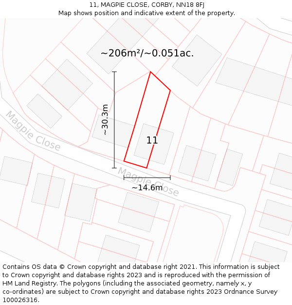 11, MAGPIE CLOSE, CORBY, NN18 8FJ: Plot and title map