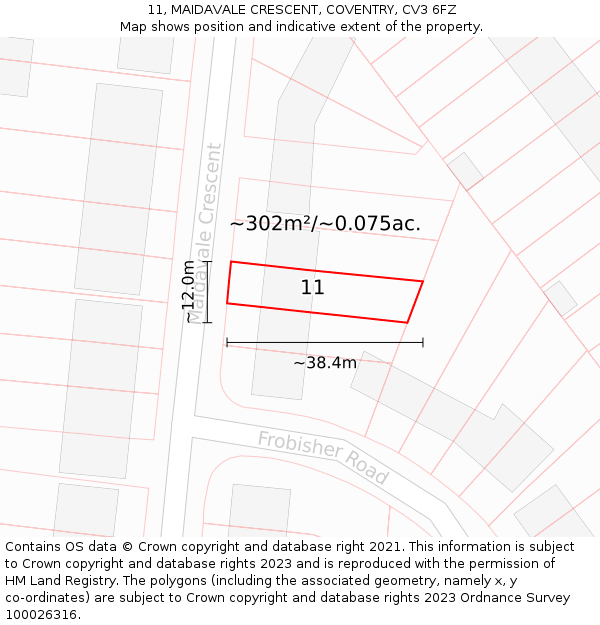 11, MAIDAVALE CRESCENT, COVENTRY, CV3 6FZ: Plot and title map