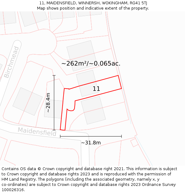 11, MAIDENSFIELD, WINNERSH, WOKINGHAM, RG41 5TJ: Plot and title map