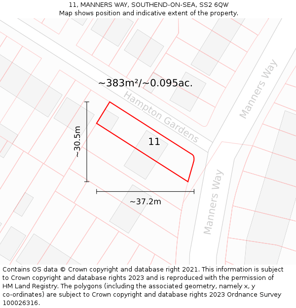 11, MANNERS WAY, SOUTHEND-ON-SEA, SS2 6QW: Plot and title map