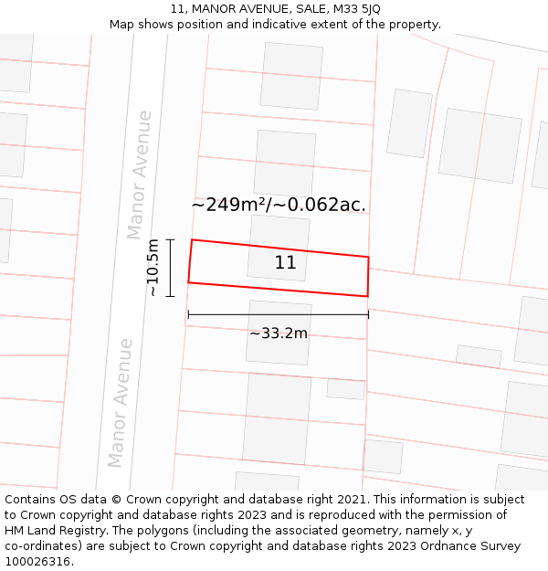 11, MANOR AVENUE, SALE, M33 5JQ: Plot and title map