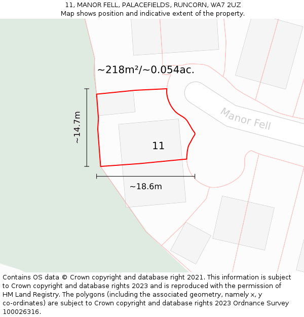 11, MANOR FELL, PALACEFIELDS, RUNCORN, WA7 2UZ: Plot and title map