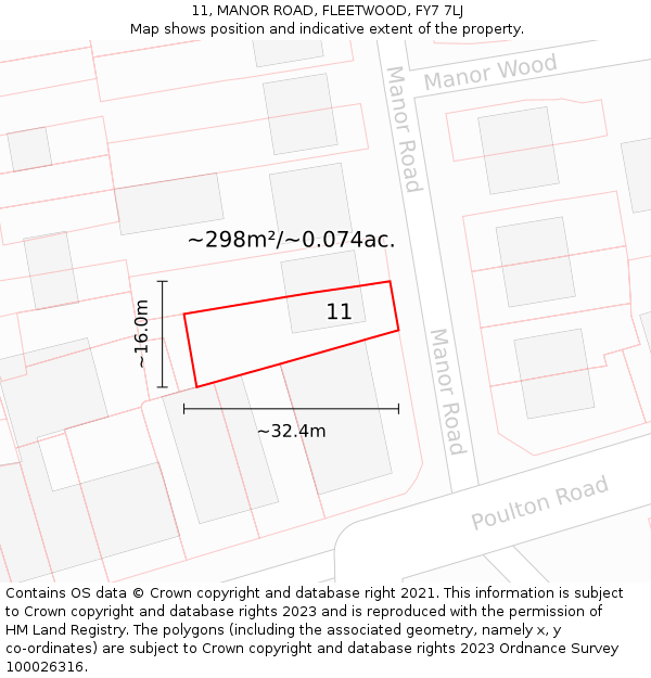 11, MANOR ROAD, FLEETWOOD, FY7 7LJ: Plot and title map