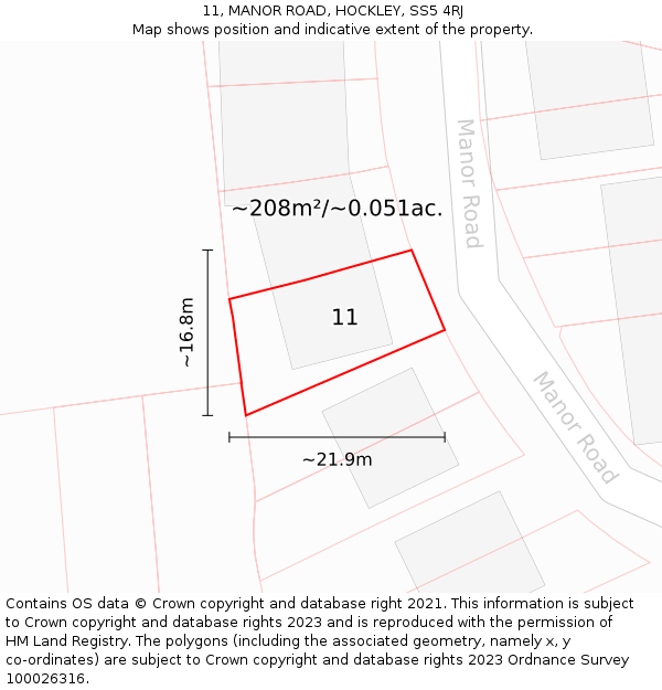 11, MANOR ROAD, HOCKLEY, SS5 4RJ: Plot and title map