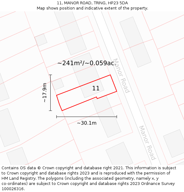 11, MANOR ROAD, TRING, HP23 5DA: Plot and title map