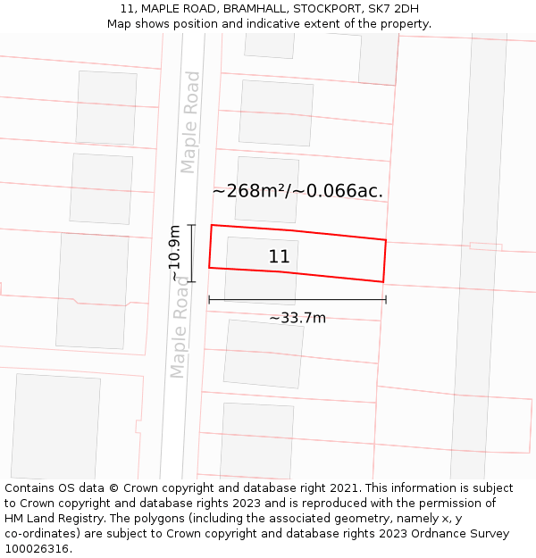 11, MAPLE ROAD, BRAMHALL, STOCKPORT, SK7 2DH: Plot and title map