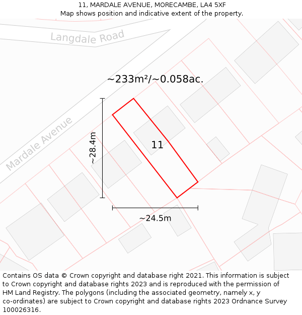 11, MARDALE AVENUE, MORECAMBE, LA4 5XF: Plot and title map