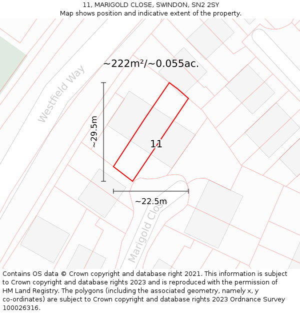 11, MARIGOLD CLOSE, SWINDON, SN2 2SY: Plot and title map