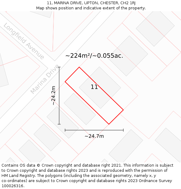 11, MARINA DRIVE, UPTON, CHESTER, CH2 1RJ: Plot and title map