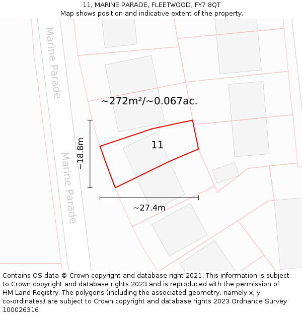 11, MARINE PARADE, FLEETWOOD, FY7 8QT: Plot and title map