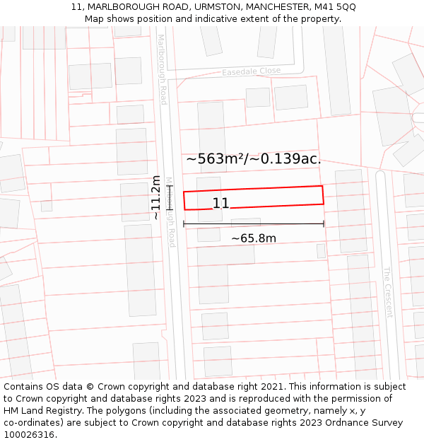 11, MARLBOROUGH ROAD, URMSTON, MANCHESTER, M41 5QQ: Plot and title map