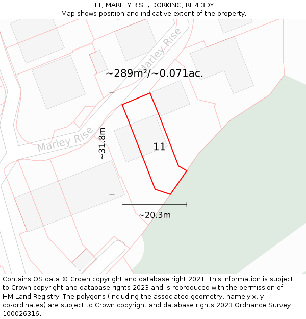 11, MARLEY RISE, DORKING, RH4 3DY: Plot and title map