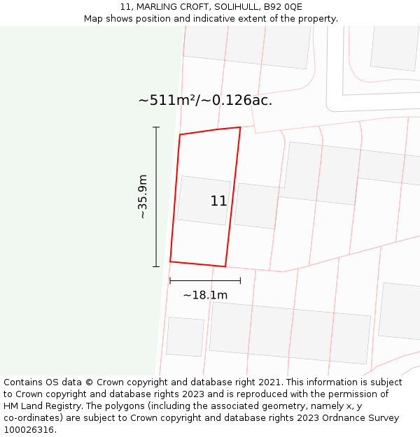 11, MARLING CROFT, SOLIHULL, B92 0QE: Plot and title map