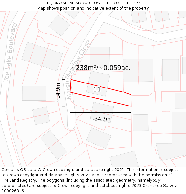 11, MARSH MEADOW CLOSE, TELFORD, TF1 3PZ: Plot and title map