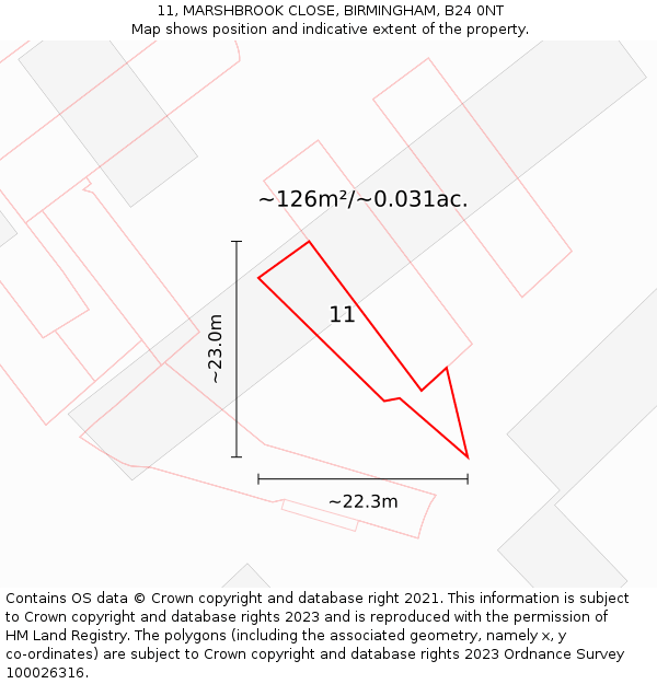 11, MARSHBROOK CLOSE, BIRMINGHAM, B24 0NT: Plot and title map