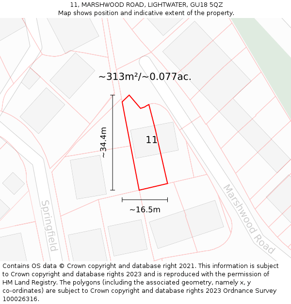 11, MARSHWOOD ROAD, LIGHTWATER, GU18 5QZ: Plot and title map