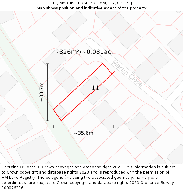 11, MARTIN CLOSE, SOHAM, ELY, CB7 5EJ: Plot and title map