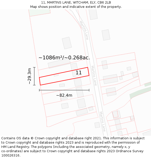 11, MARTINS LANE, WITCHAM, ELY, CB6 2LB: Plot and title map