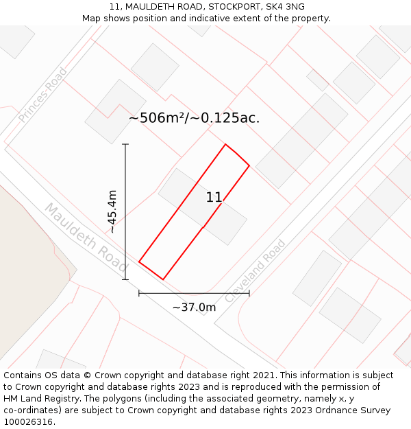 11, MAULDETH ROAD, STOCKPORT, SK4 3NG: Plot and title map