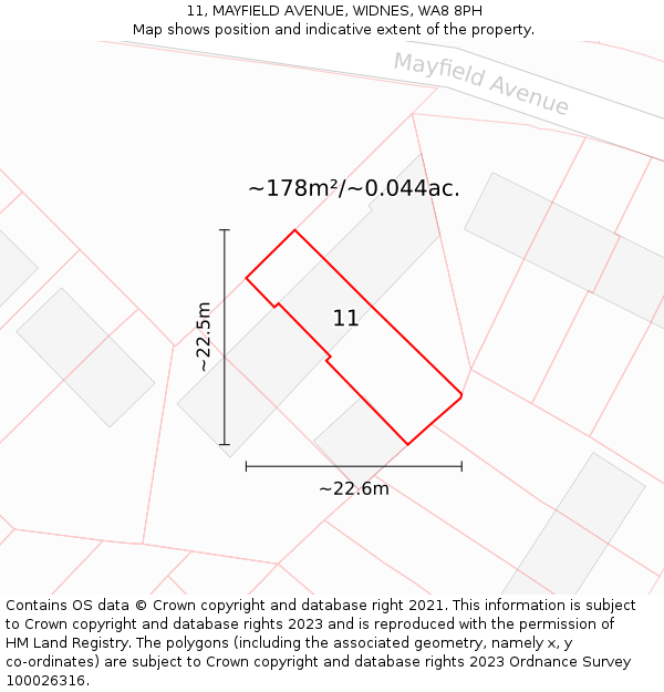 11, MAYFIELD AVENUE, WIDNES, WA8 8PH: Plot and title map