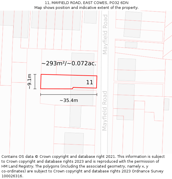 11, MAYFIELD ROAD, EAST COWES, PO32 6DN: Plot and title map