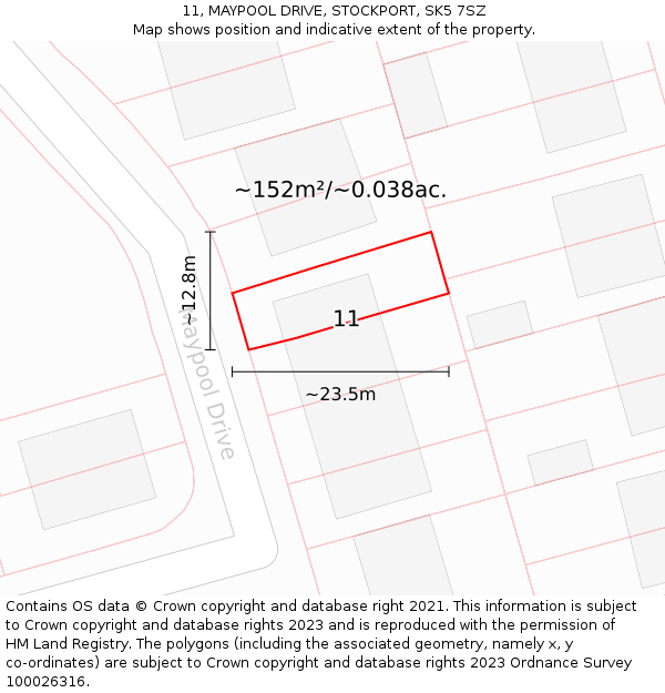 11, MAYPOOL DRIVE, STOCKPORT, SK5 7SZ: Plot and title map