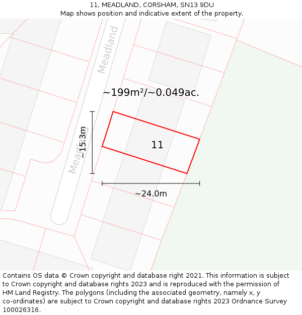 11, MEADLAND, CORSHAM, SN13 9DU: Plot and title map