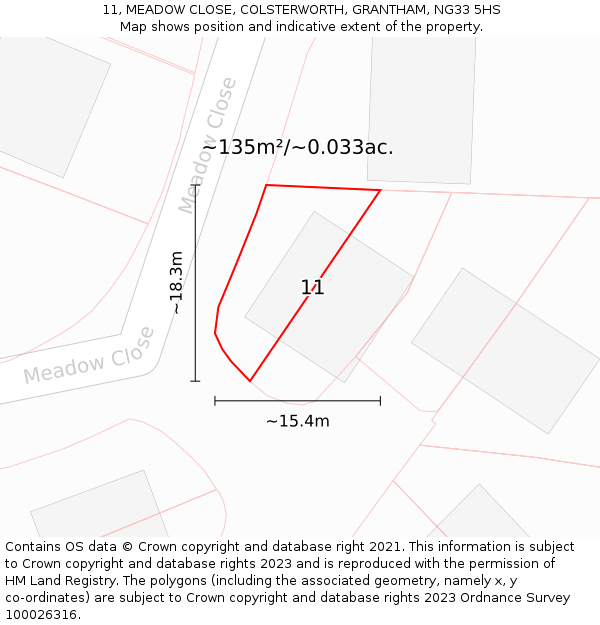 11, MEADOW CLOSE, COLSTERWORTH, GRANTHAM, NG33 5HS: Plot and title map