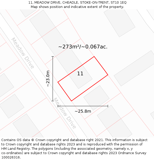 11, MEADOW DRIVE, CHEADLE, STOKE-ON-TRENT, ST10 1EQ: Plot and title map