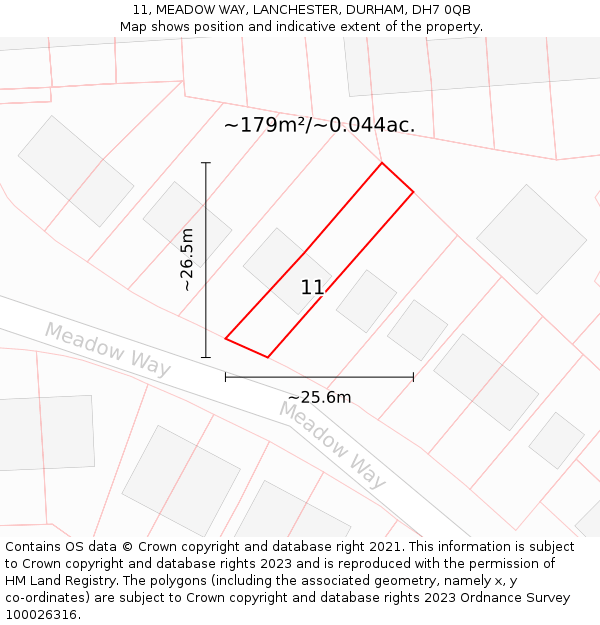 11, MEADOW WAY, LANCHESTER, DURHAM, DH7 0QB: Plot and title map