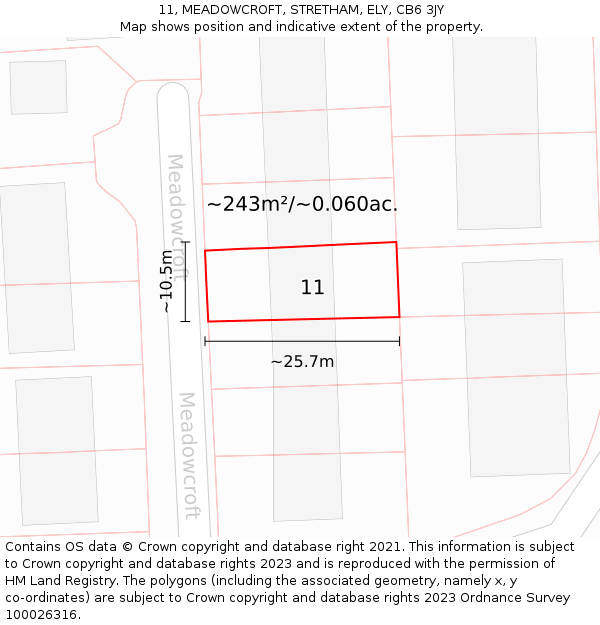 11, MEADOWCROFT, STRETHAM, ELY, CB6 3JY: Plot and title map