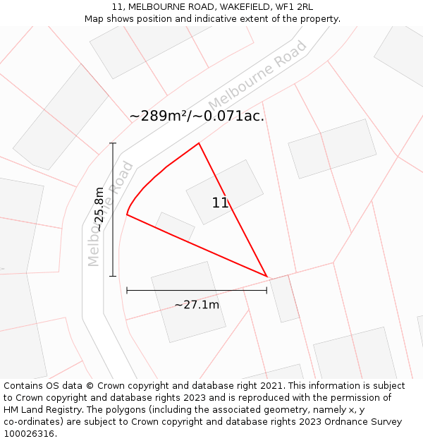 11, MELBOURNE ROAD, WAKEFIELD, WF1 2RL: Plot and title map