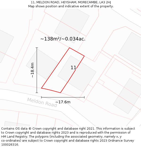 11, MELDON ROAD, HEYSHAM, MORECAMBE, LA3 2HJ: Plot and title map