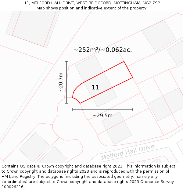 11, MELFORD HALL DRIVE, WEST BRIDGFORD, NOTTINGHAM, NG2 7SP: Plot and title map