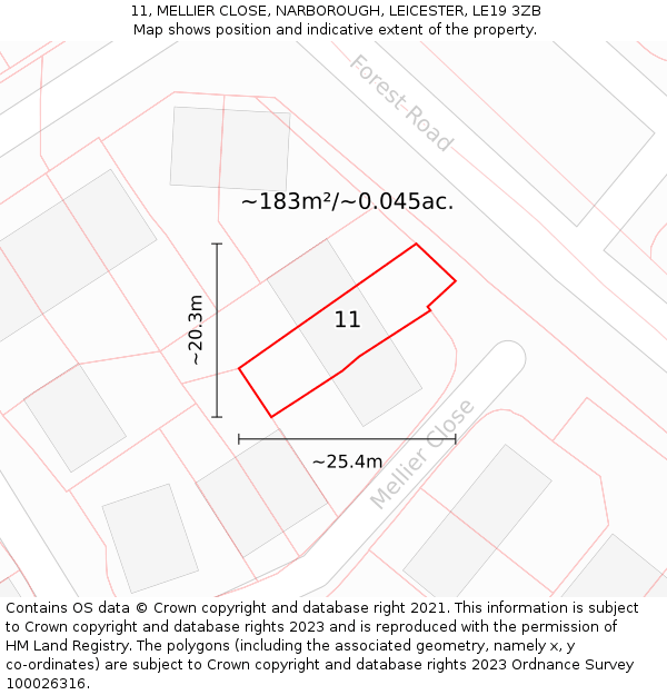 11, MELLIER CLOSE, NARBOROUGH, LEICESTER, LE19 3ZB: Plot and title map