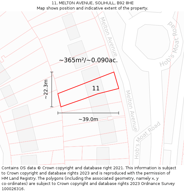 11, MELTON AVENUE, SOLIHULL, B92 8HE: Plot and title map