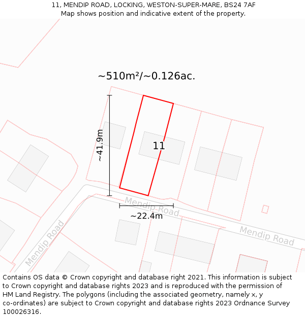 11, MENDIP ROAD, LOCKING, WESTON-SUPER-MARE, BS24 7AF: Plot and title map