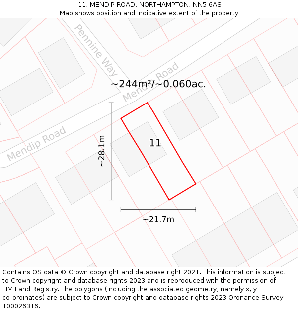 11, MENDIP ROAD, NORTHAMPTON, NN5 6AS: Plot and title map