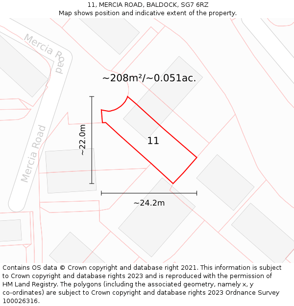 11, MERCIA ROAD, BALDOCK, SG7 6RZ: Plot and title map