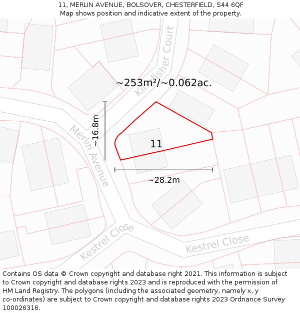 11, MERLIN AVENUE, BOLSOVER, CHESTERFIELD, S44 6QF: Plot and title map